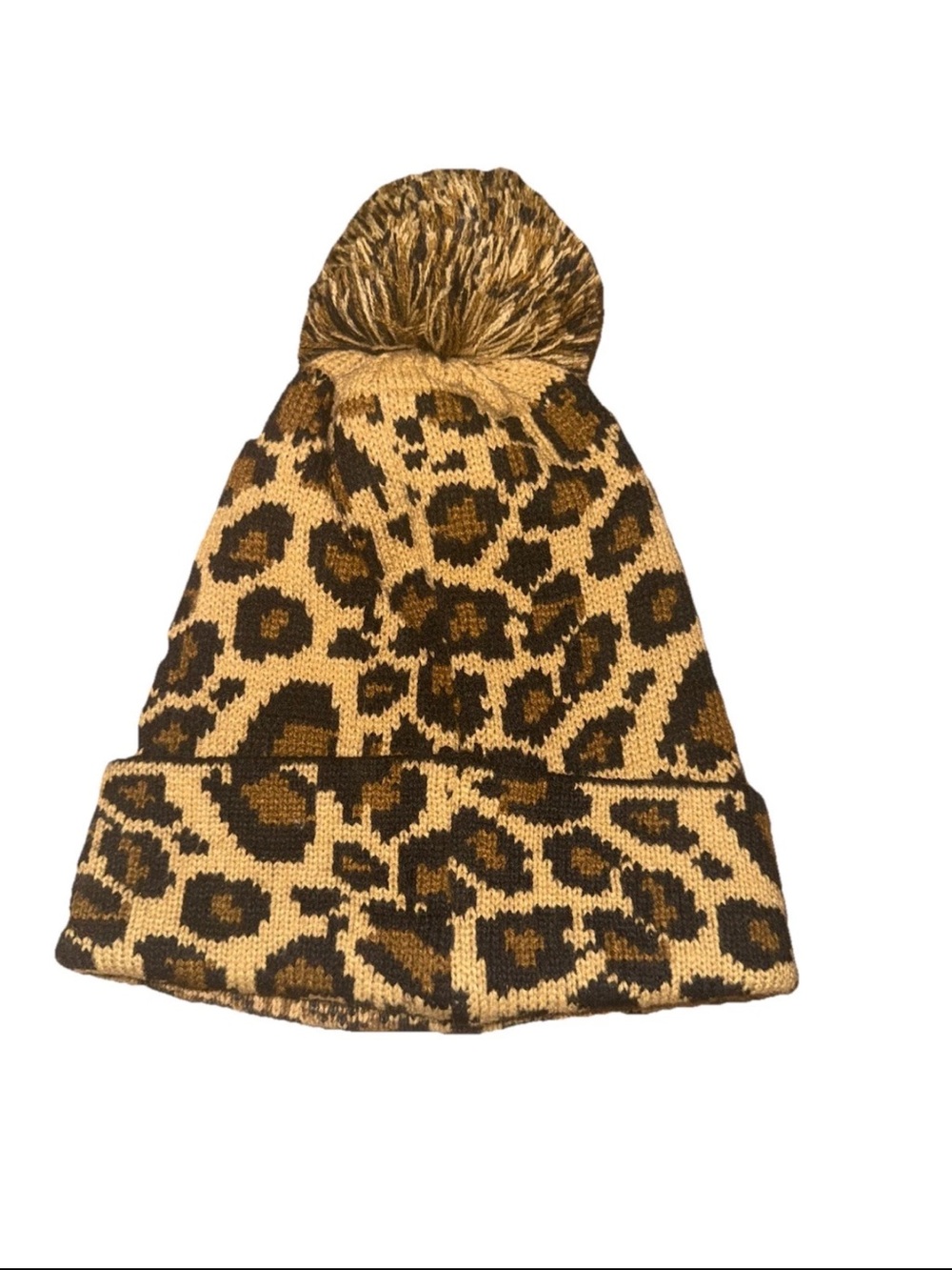 Leopard Print Pom-Pom Beanie with CC (Chanel) Logo Patch - Picture 2 of 4